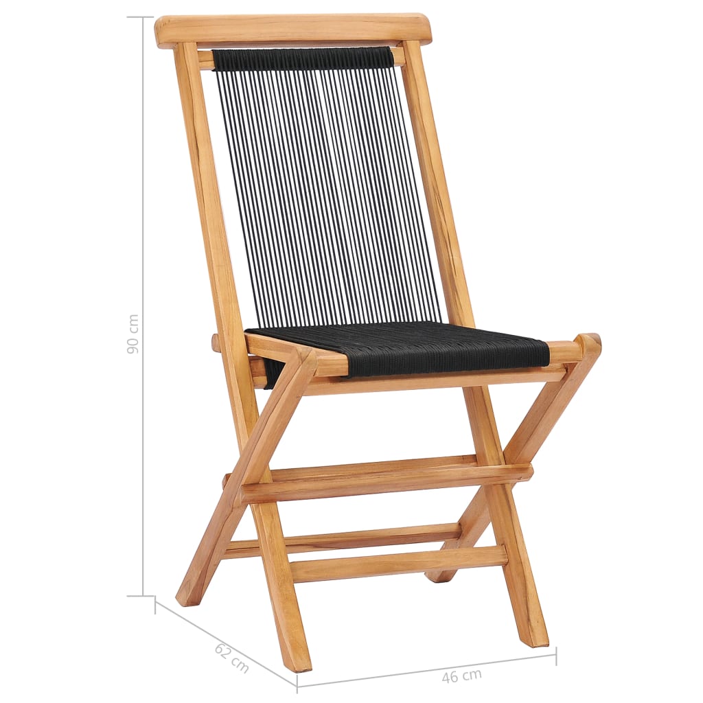 Chaises pliables de jardin lot de 2 Bois teck solide et corde