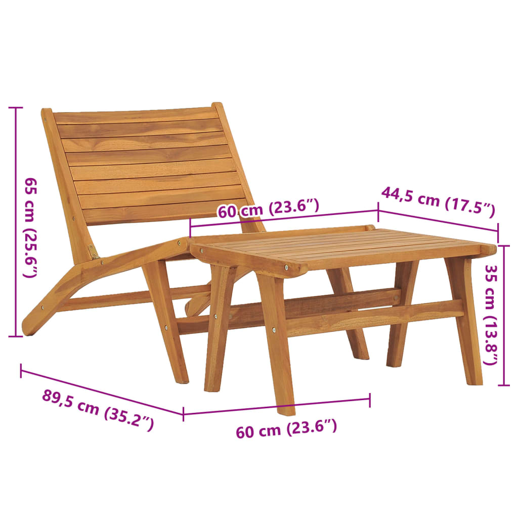 Chaise de jardin avec repose-pied Bois de teck solide