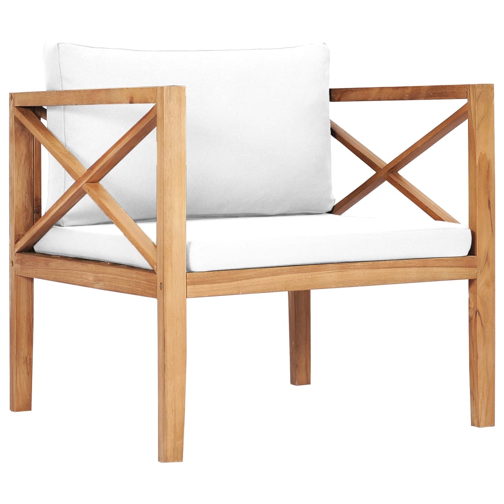 Chaise de jardin avec coussins crème Bois de teck solide