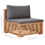 Canapé central de jardin avec coussin gris Bois de teck solide