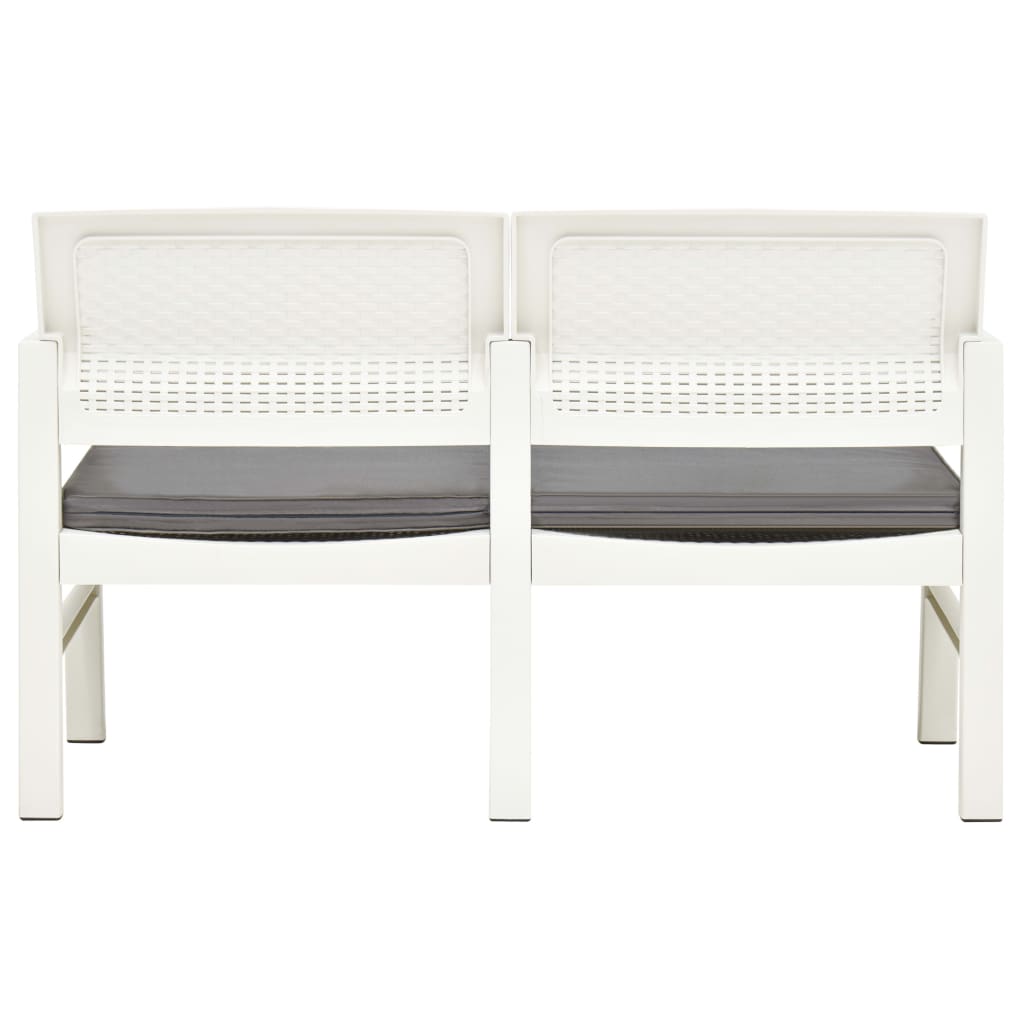 Banc de jardin à 2 places et coussins 120 cm Plastique Blanc