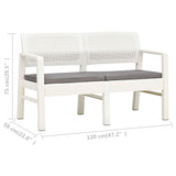 Banc de jardin à 2 places et coussins 120 cm Plastique Blanc