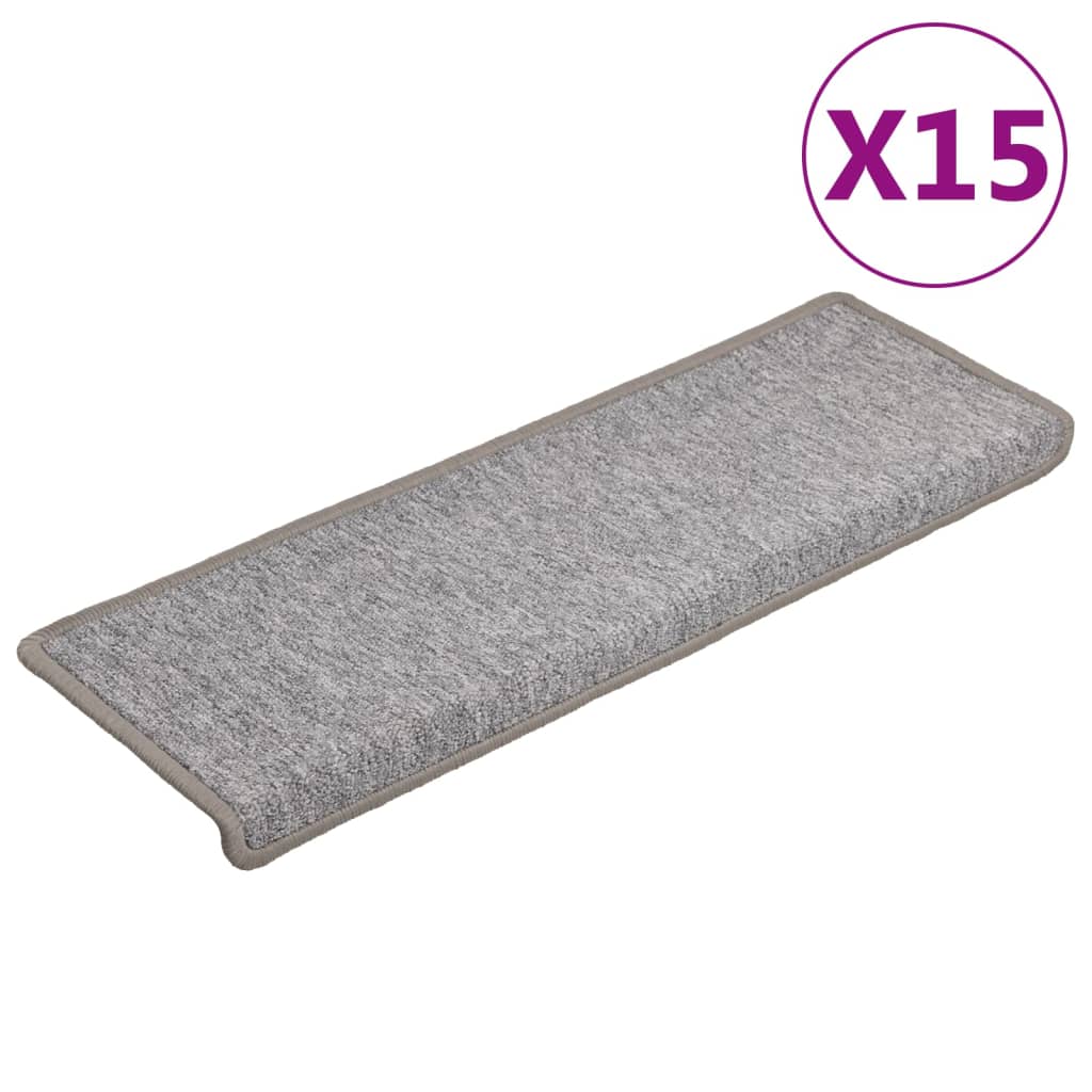 Tapis d'escalier 15 pcs 65x21x4 cm Gris clair