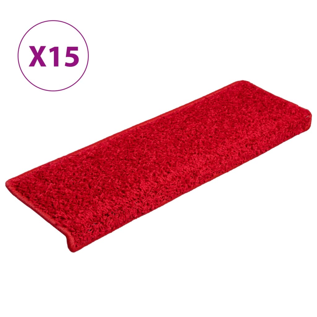 Tapis d'escalier 15 pcs 65x21x4 cm Rouge