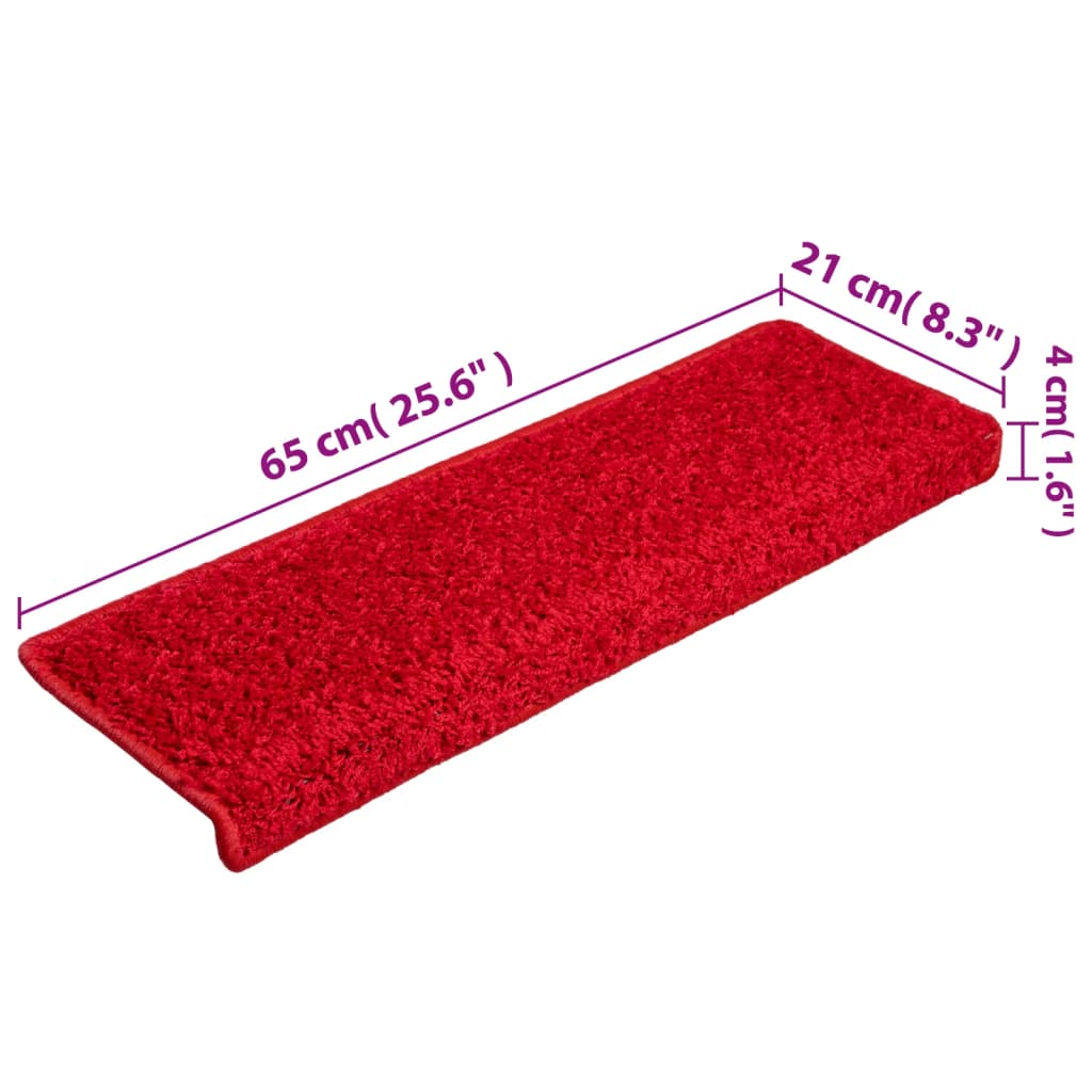 Tapis d'escalier 15 pcs 65x21x4 cm Rouge