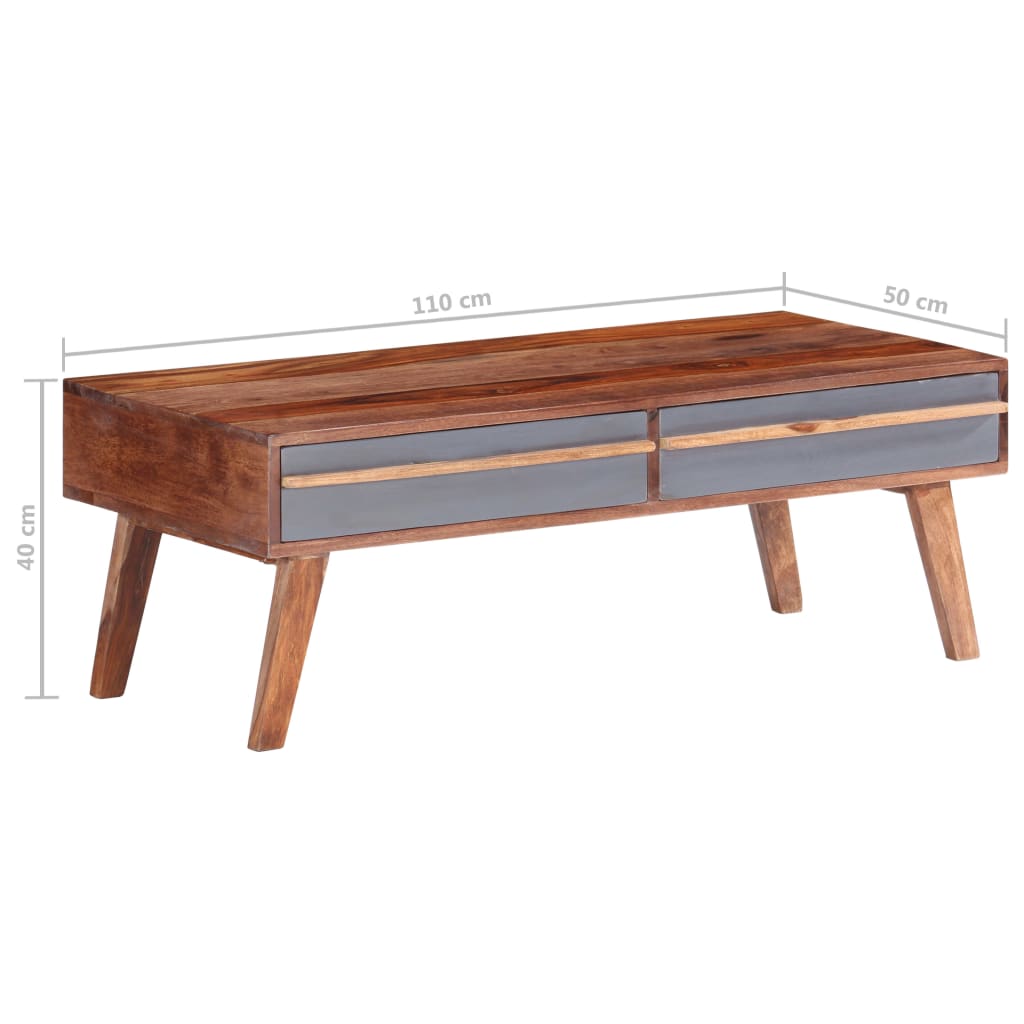 Table basse gris 110x50x40 cm bois massif