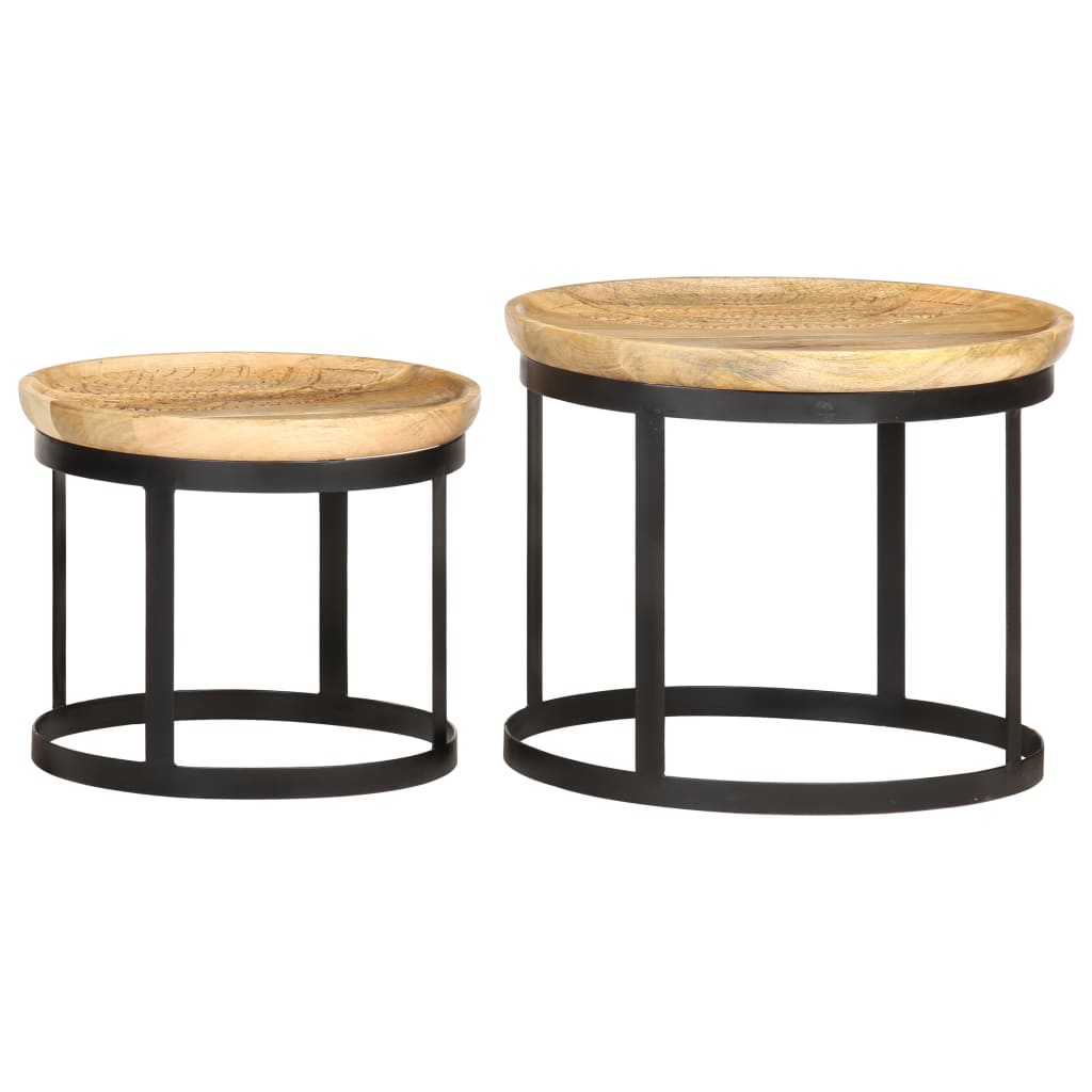 Round Side Tables 2 pcs Solid Mango Wood and Steel