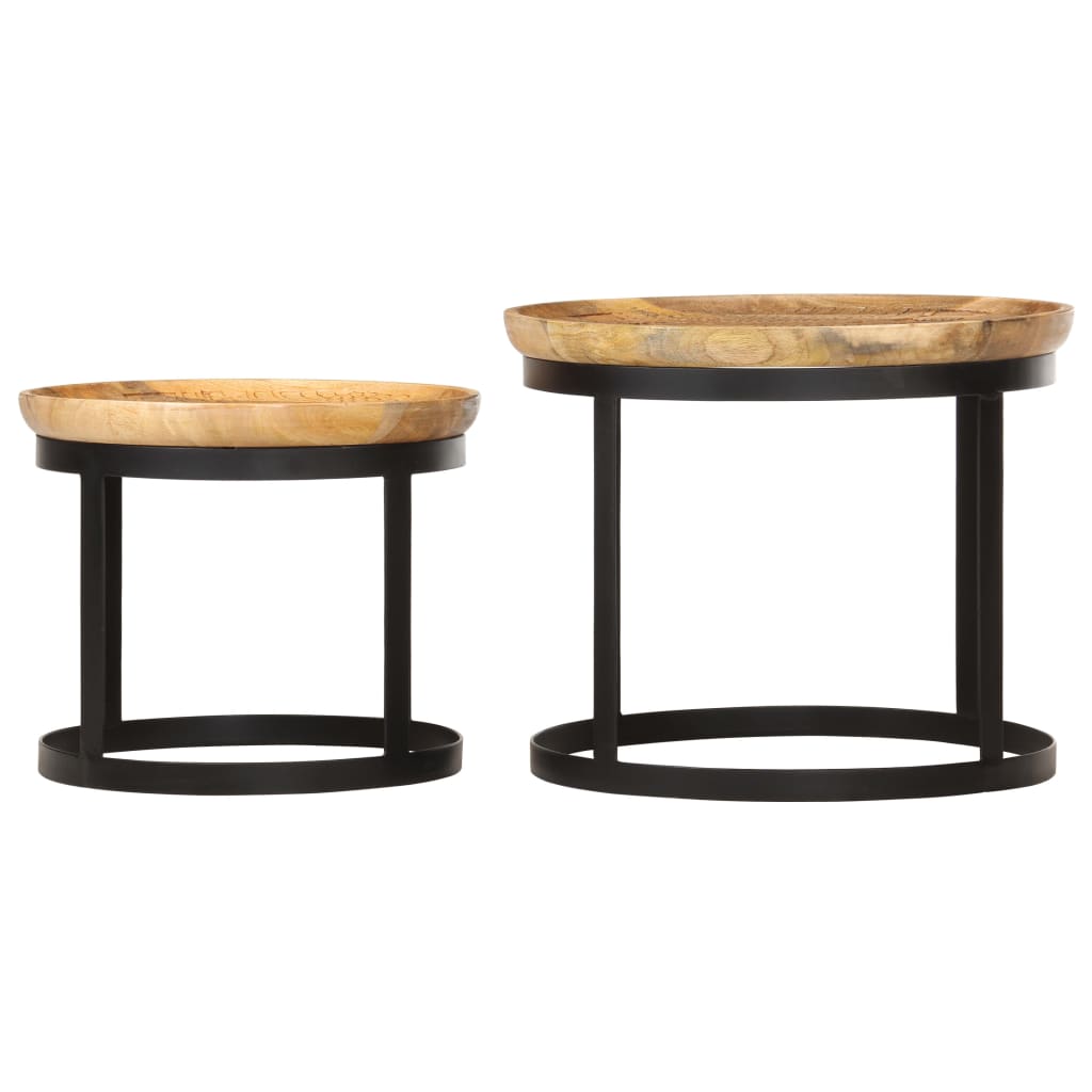 Round Side Tables 2 pcs Solid Mango Wood and Steel