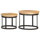 Tables d'appoint rondes 2 pcs Bois de manguier solide et acier