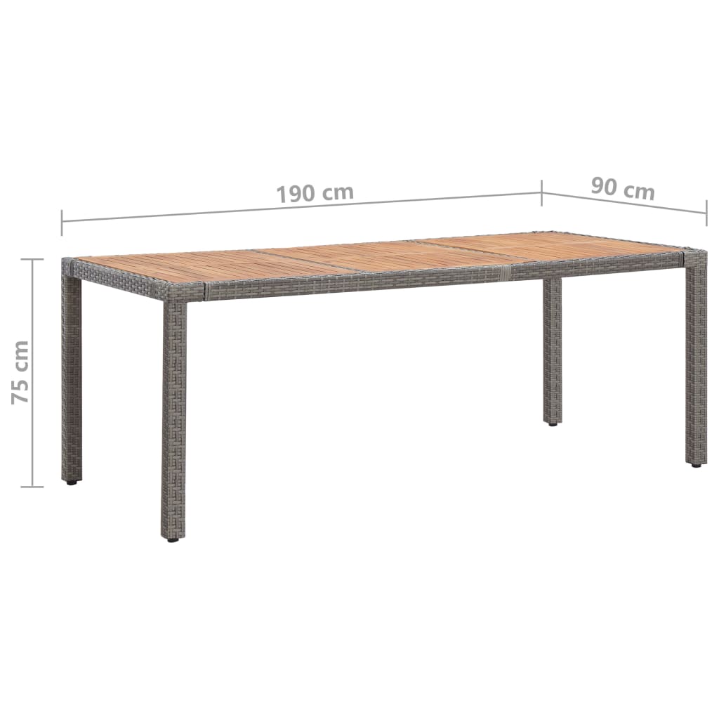 Grey garden table 190x90x75cm Resin wicker and acacia