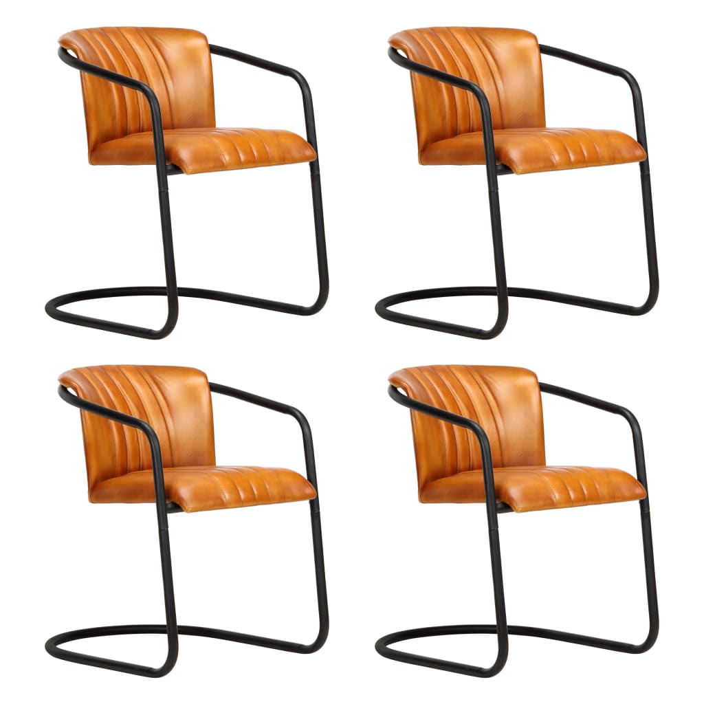 Chaises à manger lot de 4 brun roux cuir véritable