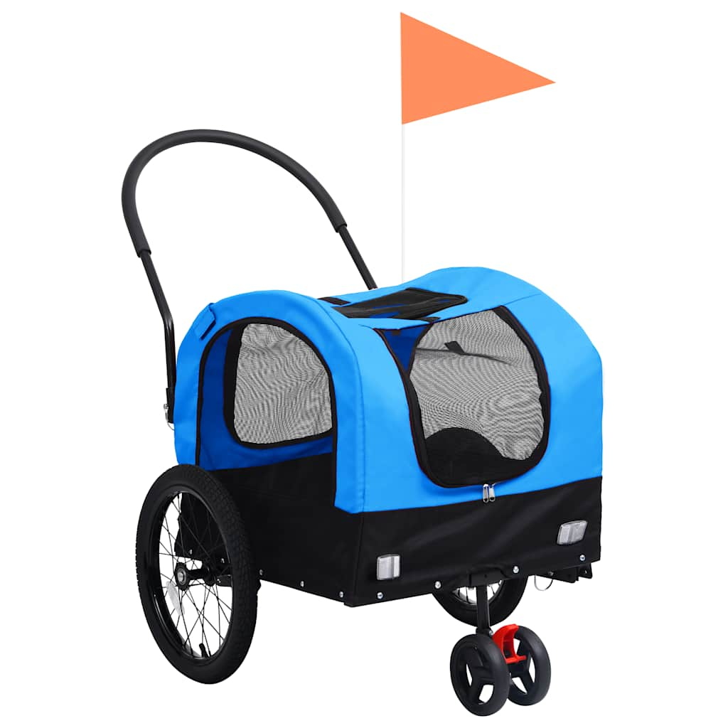 Remorque de vélo pour chiens et poussette 2-en-1 bleu et noir