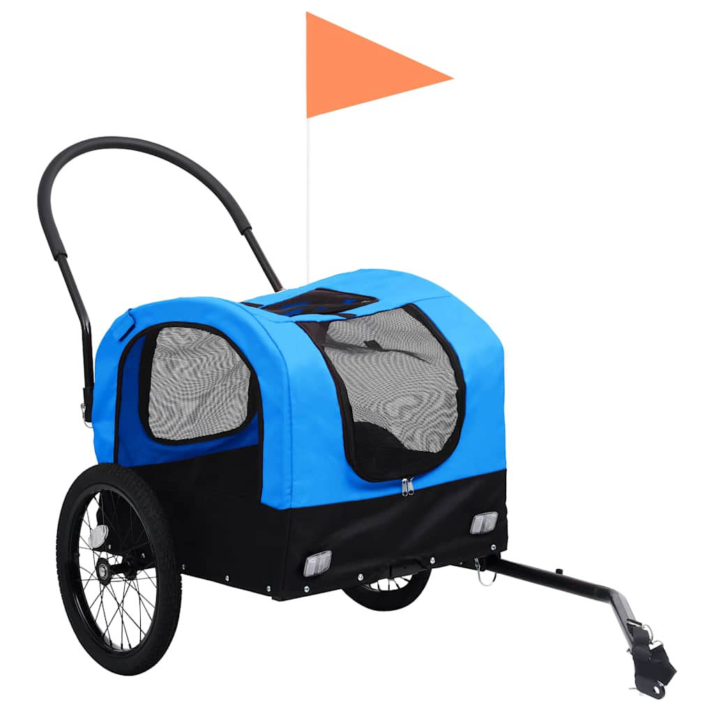 Remorque de vélo pour chiens et poussette 2-en-1 bleu et noir