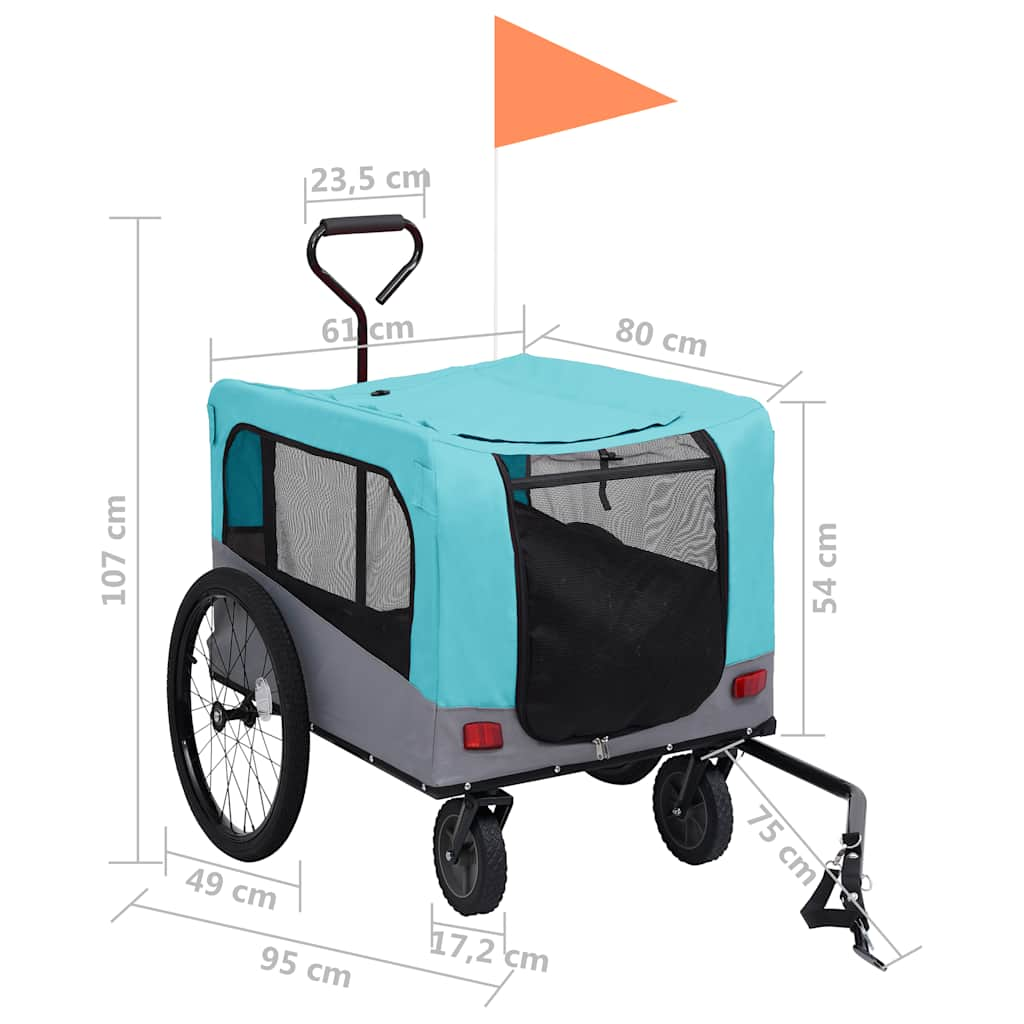 Blue and Grey 2-in-1 Dog Bike Trailer and Stroller