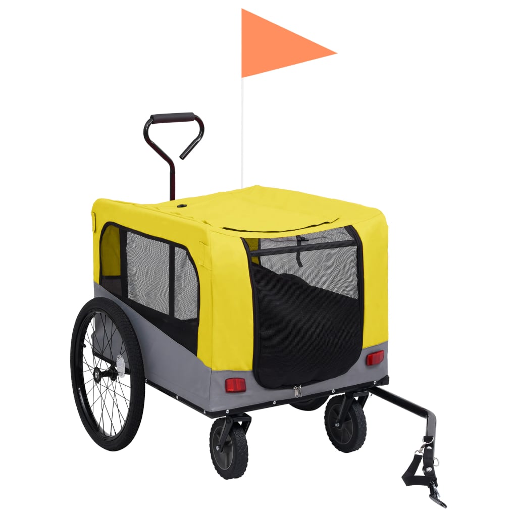 Yellow and Grey 2-in-1 Dog Bike Trailer and Stroller