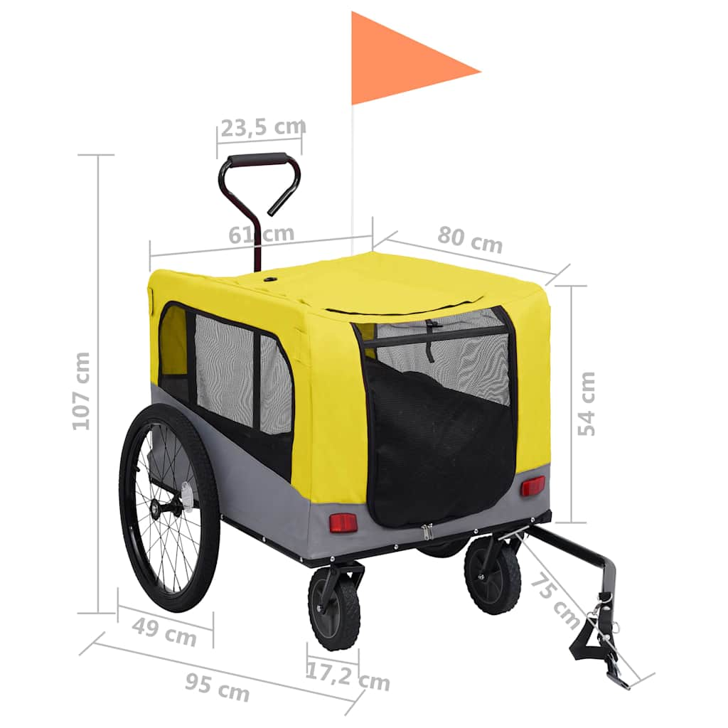 Yellow and Grey 2-in-1 Dog Bike Trailer and Stroller