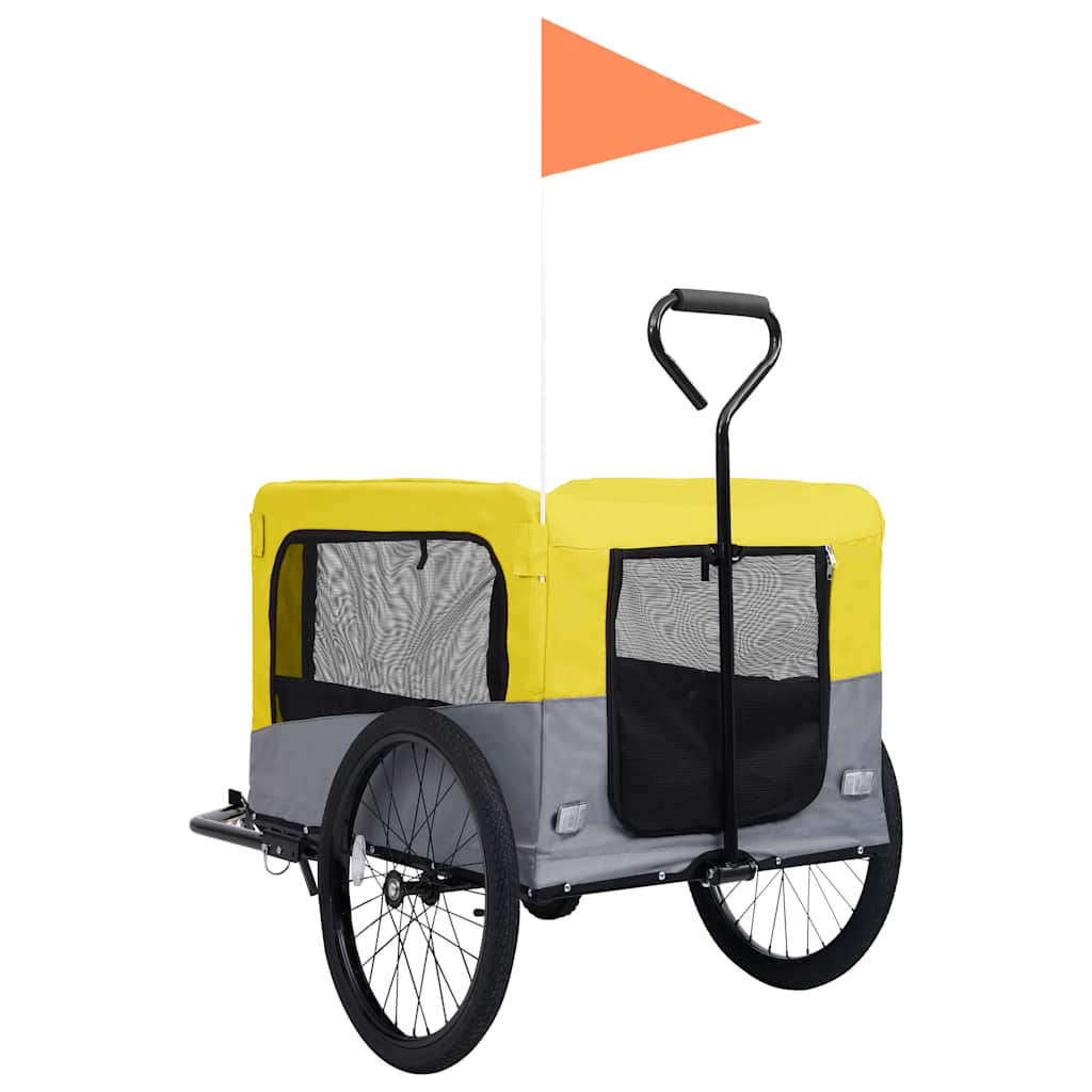 Yellow and Grey 2-in-1 Dog Bike Trailer and Stroller