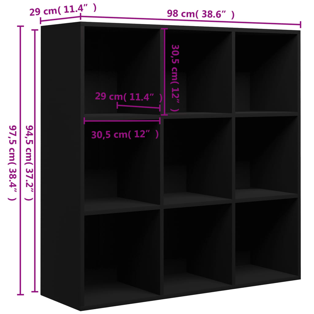 Bibliothèque noir 98x29x97,5 cm bois d'ingénierie