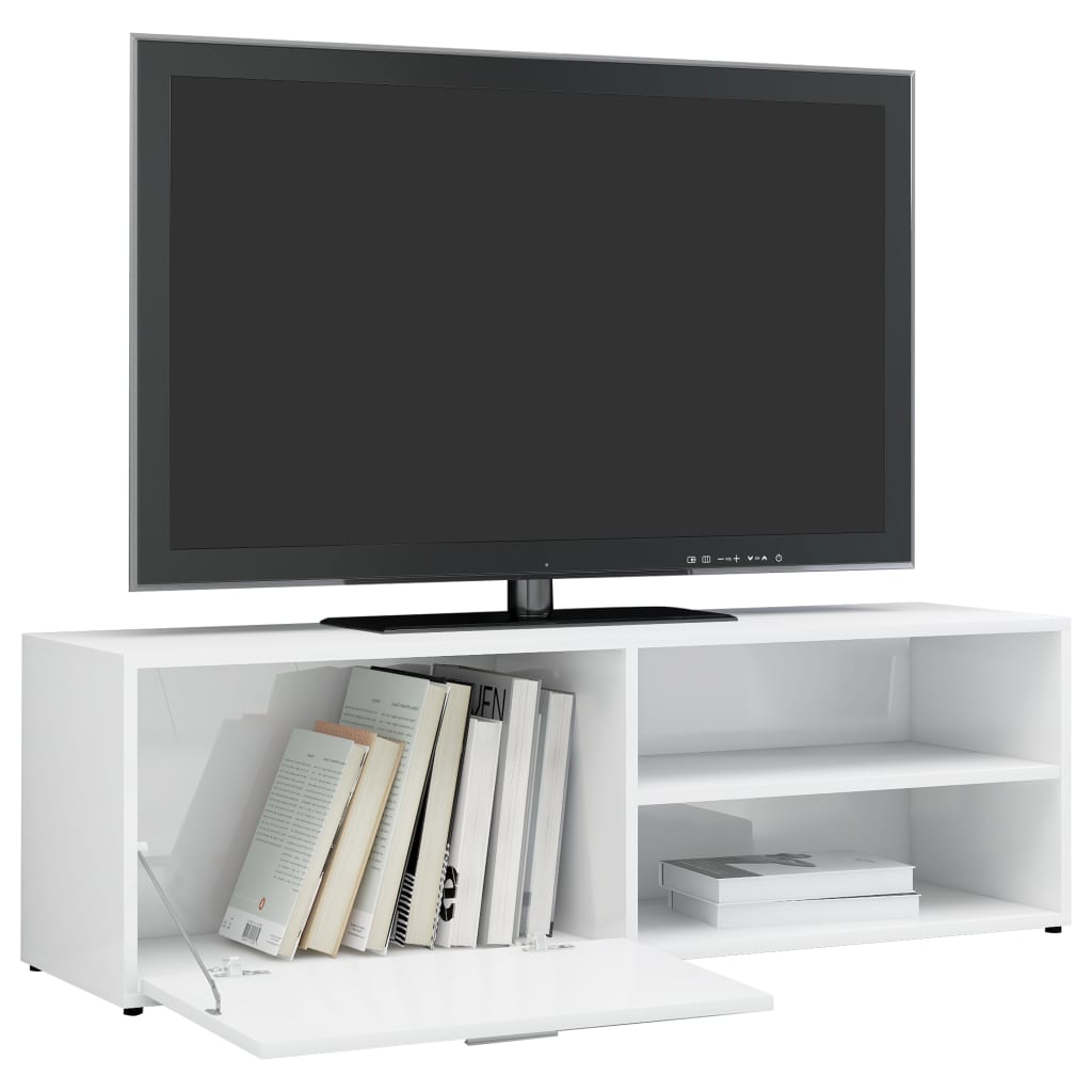 Meuble TV Blanc brillant 120x34x37 cm Bois d’ingénierie