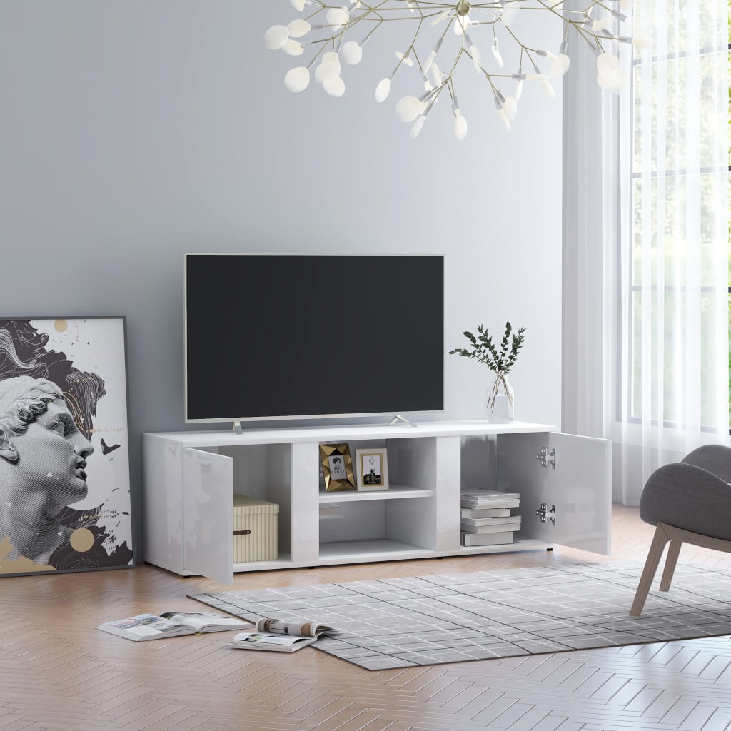 Meuble TV Blanc brillant 120x34x37 cm Bois d’ingénierie