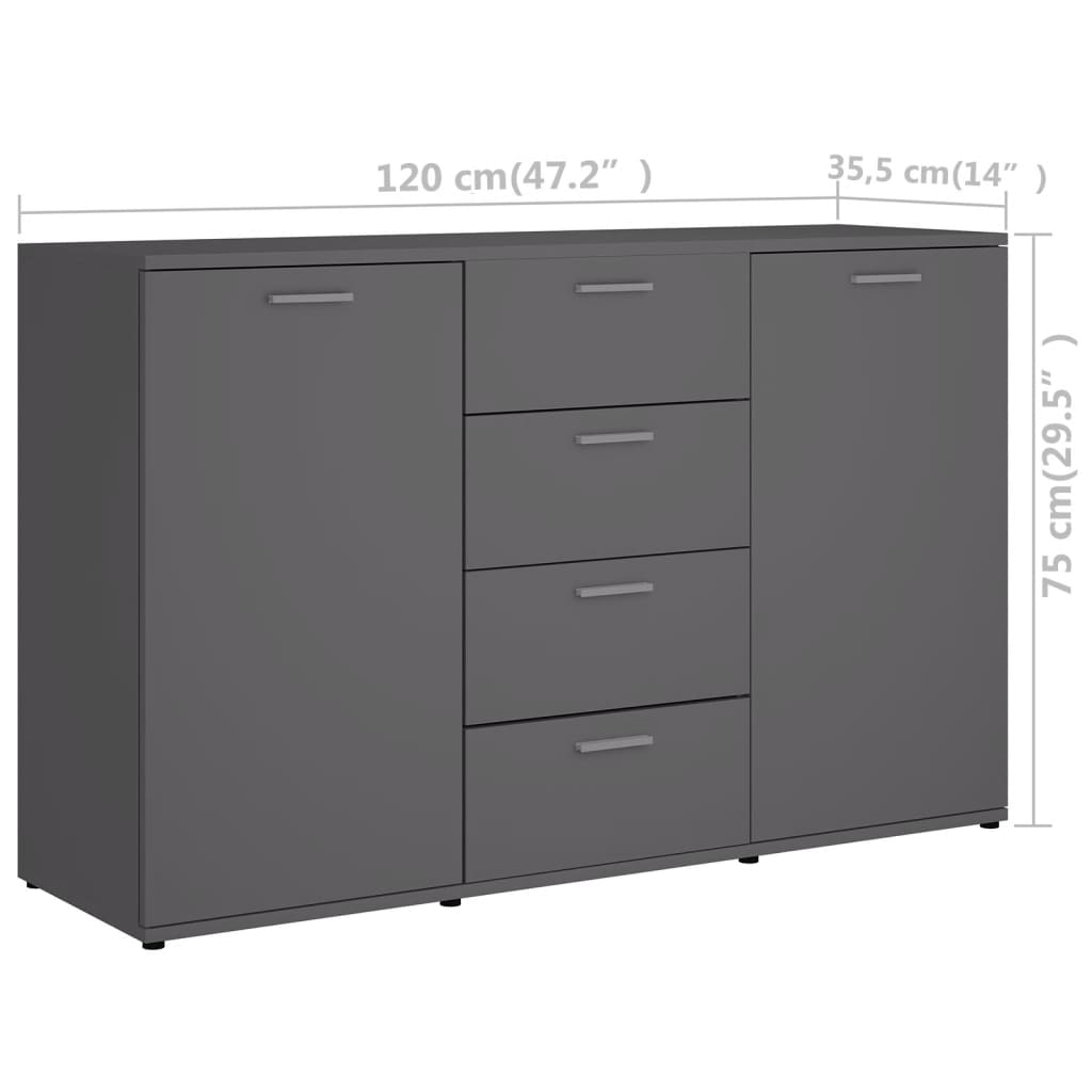 Grey Sideboard 120x35.5x75 cm Engineered Wood