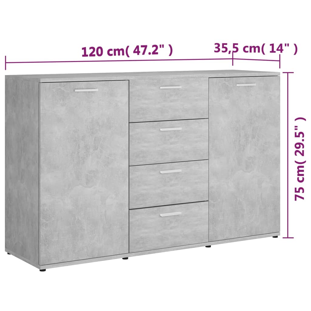 Buffet Gris béton 120x35,5x75 cm Bois d'ingénierie