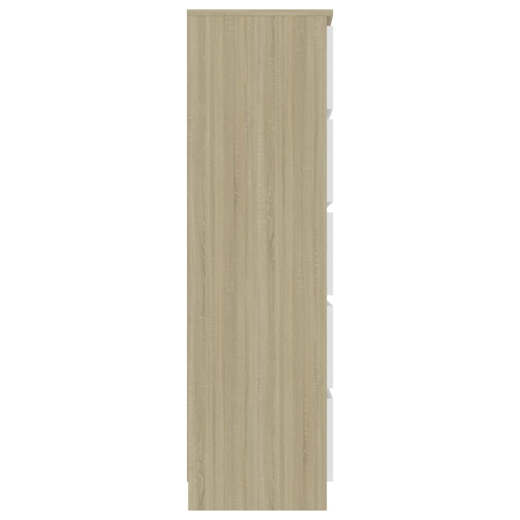 Buffet à tiroirs Blanc chêne sonoma 60x35x121cm Bois ingénierie