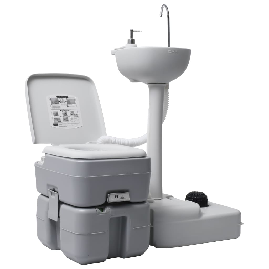 Toilette portable de camping et support à laver les mains Gris