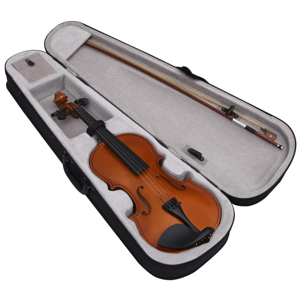 Violin set with bow and chin rest dark wood 4/4