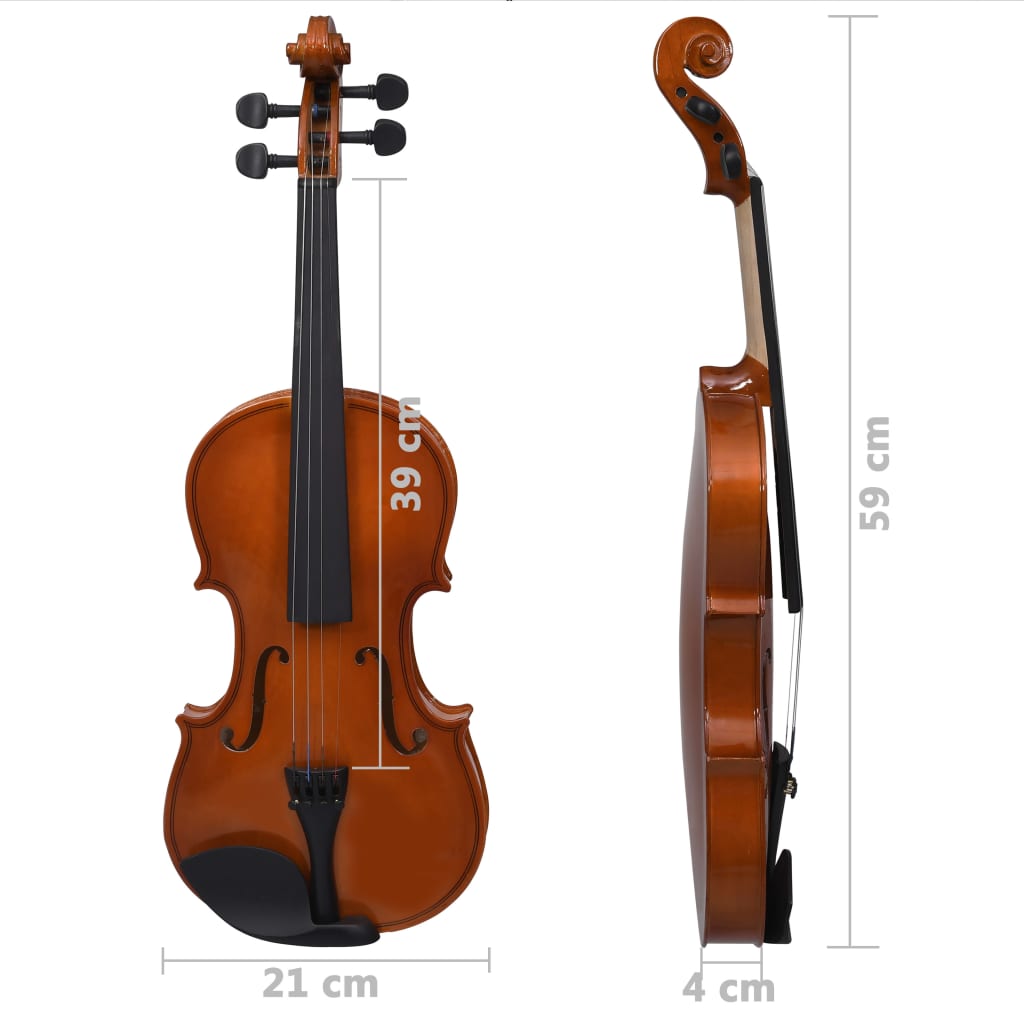 Violin set with bow and chin rest dark wood 4/4