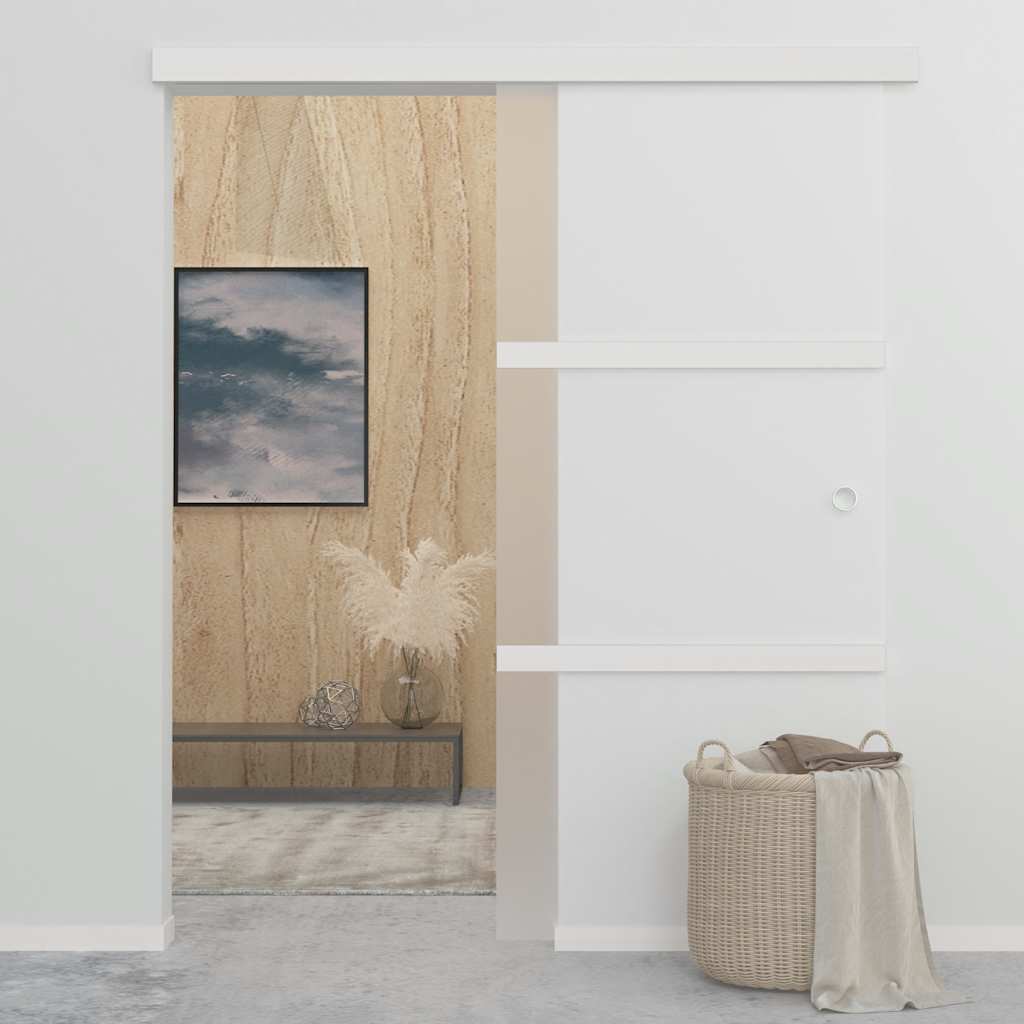 Porte coulissante Verre ESG et aluminium 90x205 cm Argenté