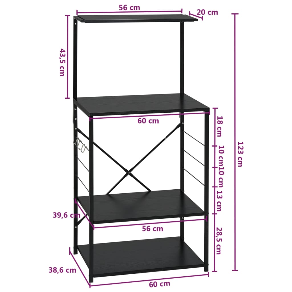 Armoire à four à micro-ondes noir 60x39,6x123cm bois ingénierie