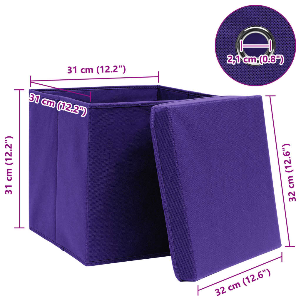 vidaXL Boîtes de rangement et couvercles 4 pcs Violet 32x32x32cm Tissu