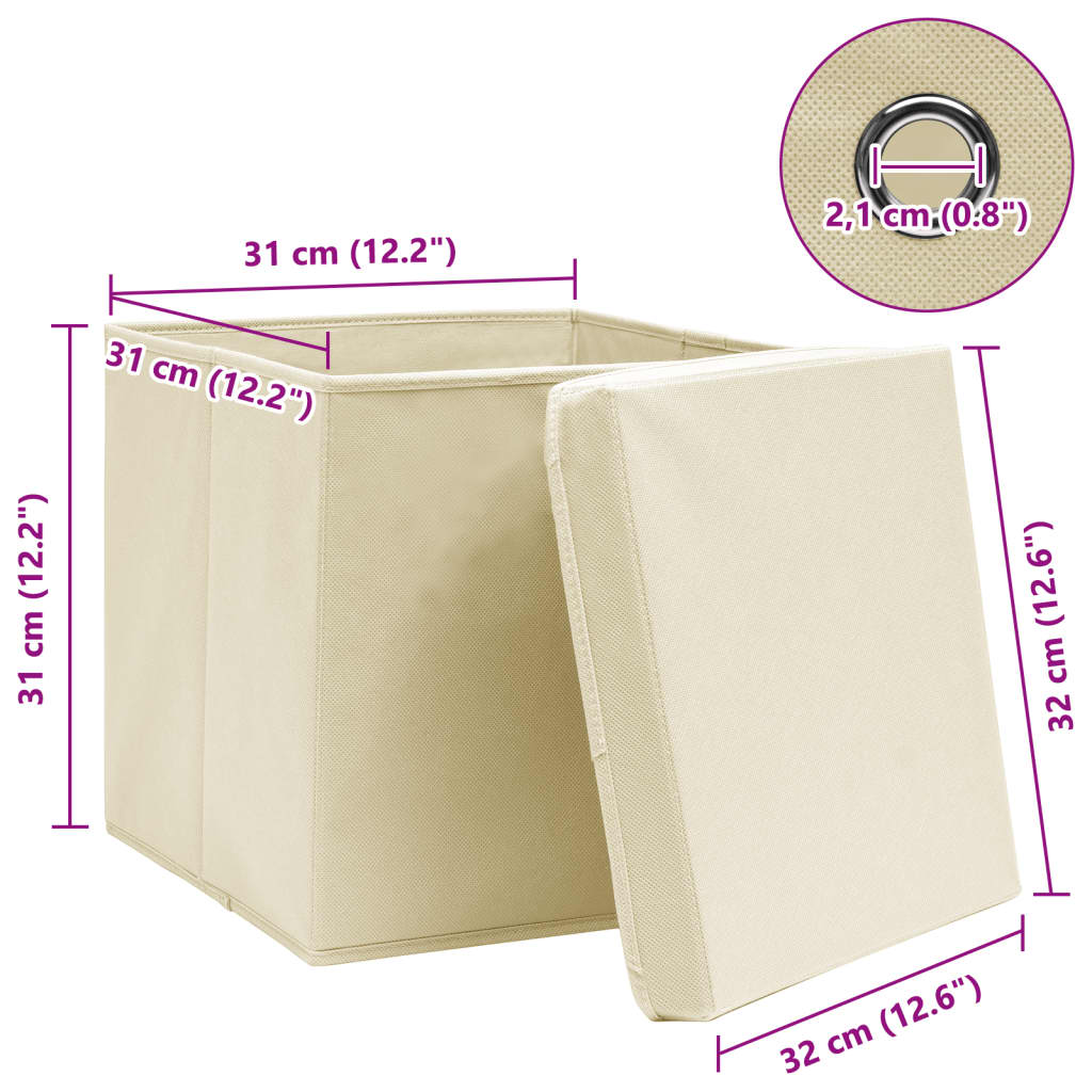 vidaXL Boîtes de rangement à couvercles 4 pcs Crème 32x32x32 cm Tissu