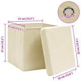 vidaXL Boîtes de rangement à couvercles 4 pcs Crème 32x32x32 cm Tissu