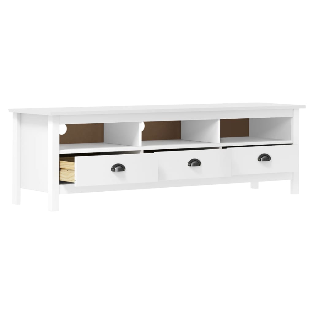 Meuble TV Hill Range Blanc 158x40x47 cm Bois de pin solide