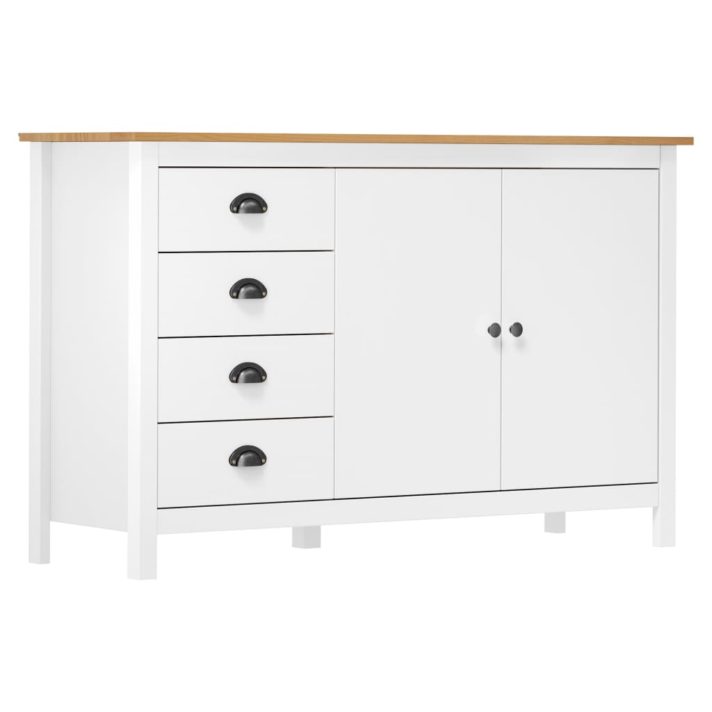 Hill Sideboard Weiß 130x40x80 cm Massives Kiefernholz