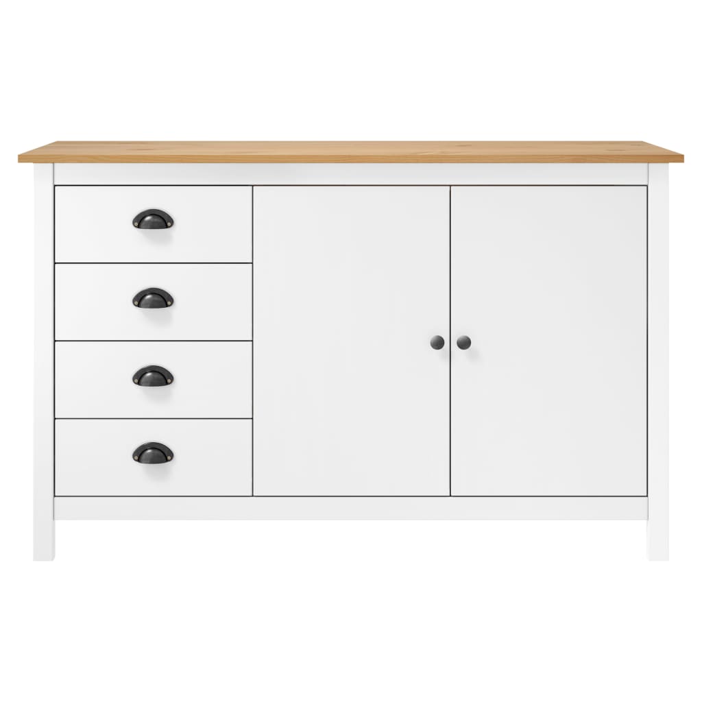 Hill Sideboard Weiß 130x40x80 cm Massives Kiefernholz