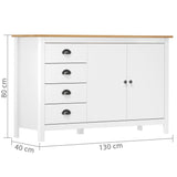 Buffet Hill Blanc 130x40x80 cm Bois de pin solide