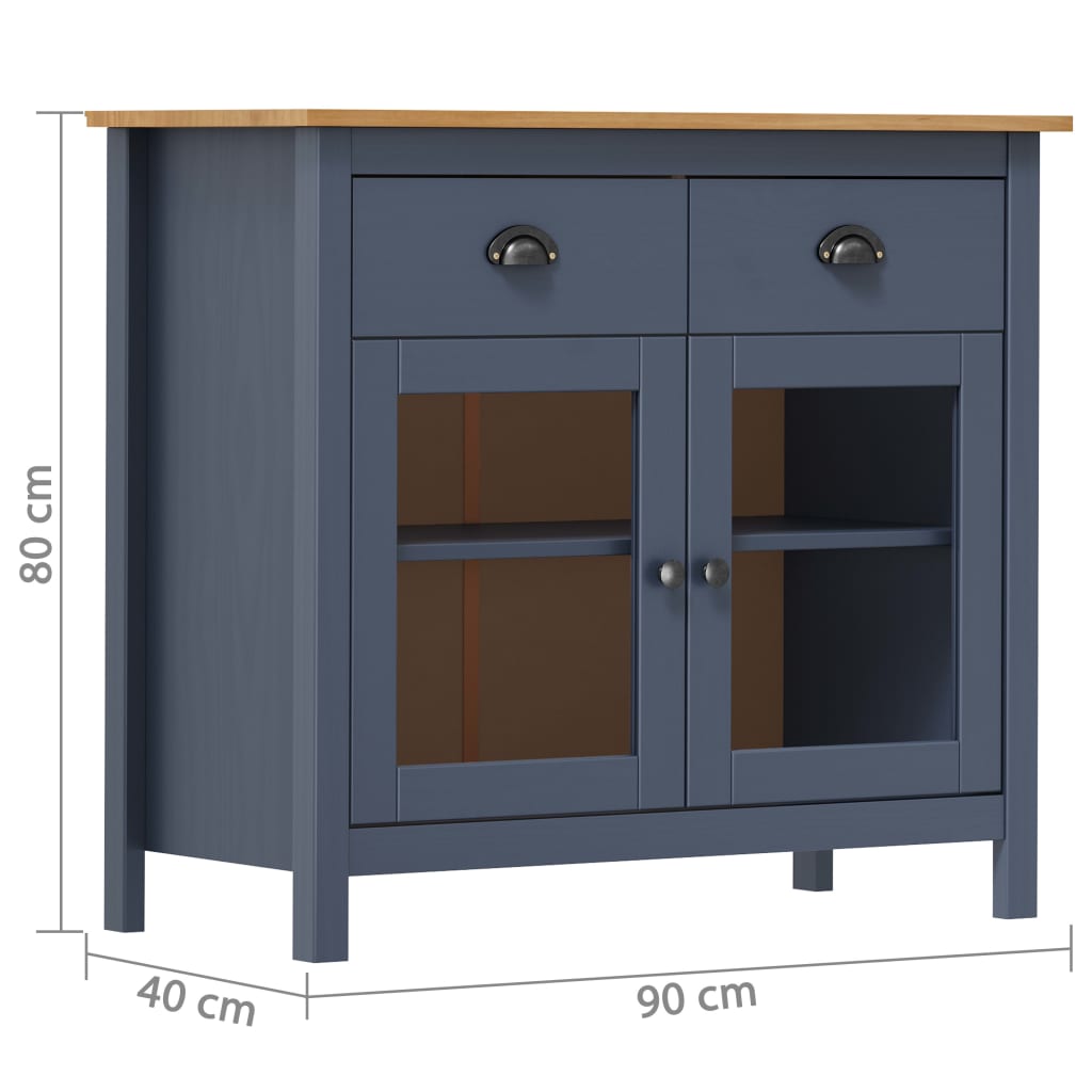 Hill Sideboard Grey 90x40x80 cm Solid Pine Wood