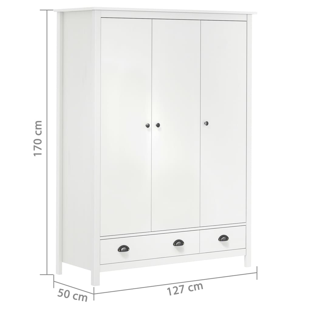 Garde-robe à 3 portes Hill Blanc 127x50x170 cm Bois pin solide