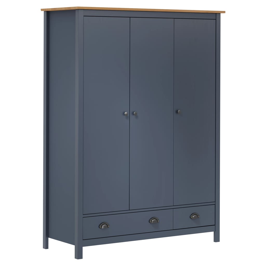 Hill Grey 3-Door Wardrobe 127x50x170 cm Solid Pine