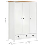 Garde-robe à 3 portes Hill Blanc 127x50x170 cm Bois pin solide