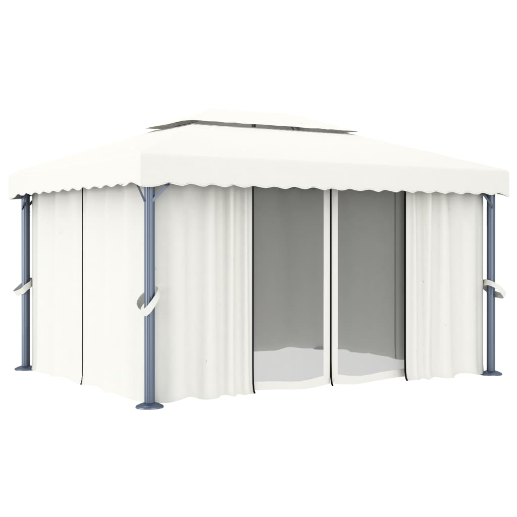 Tonnelle avec rideau 4x3 m Blanc crème Aluminium