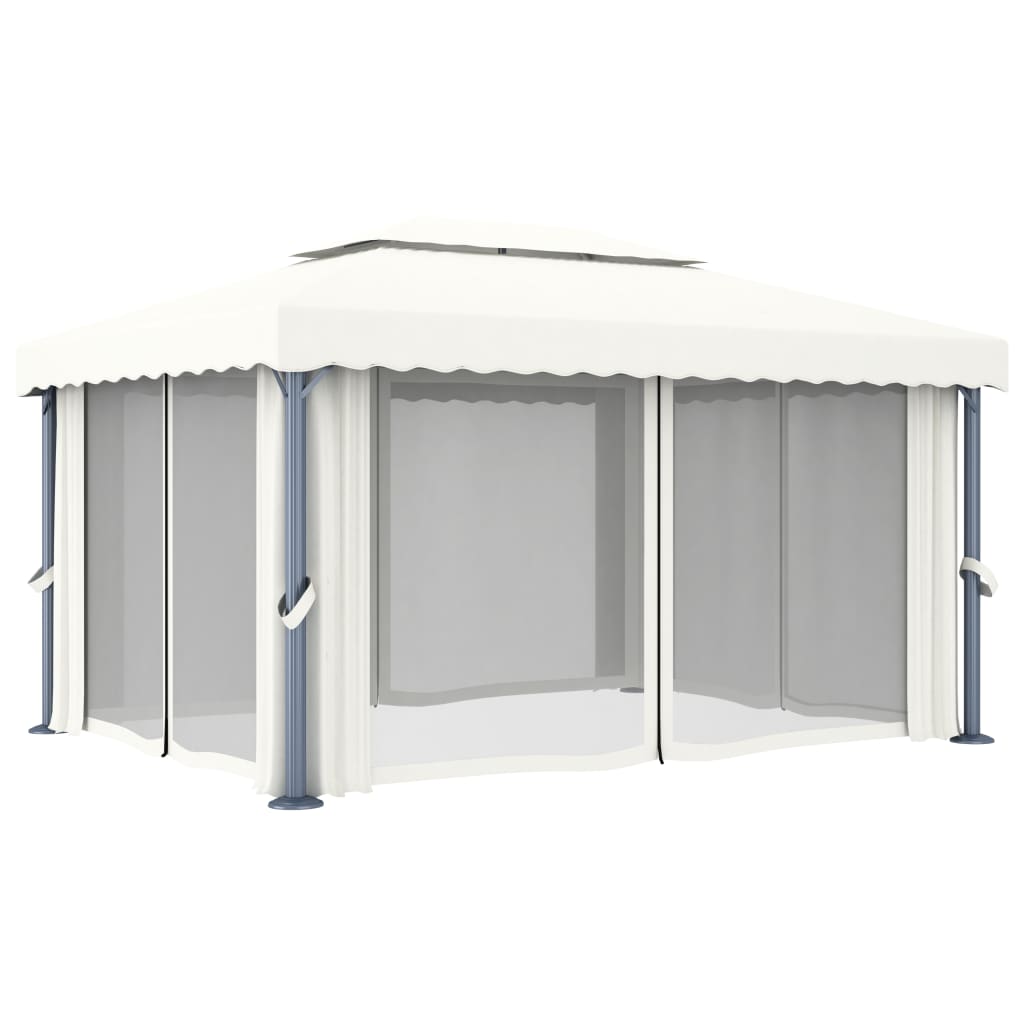 Tonnelle avec rideau 4x3 m Blanc crème Aluminium