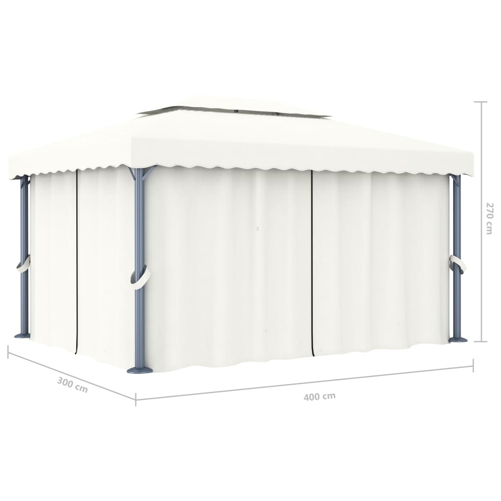 Tonnelle avec rideau 4x3 m Blanc crème Aluminium