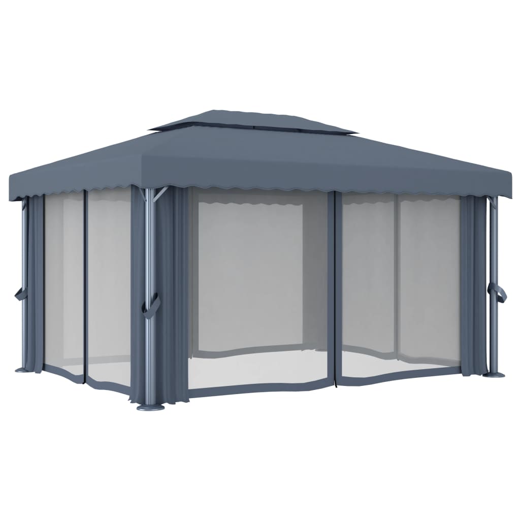 Pavillon mit Vorhang 4x3 m Anthrazit-Aluminium