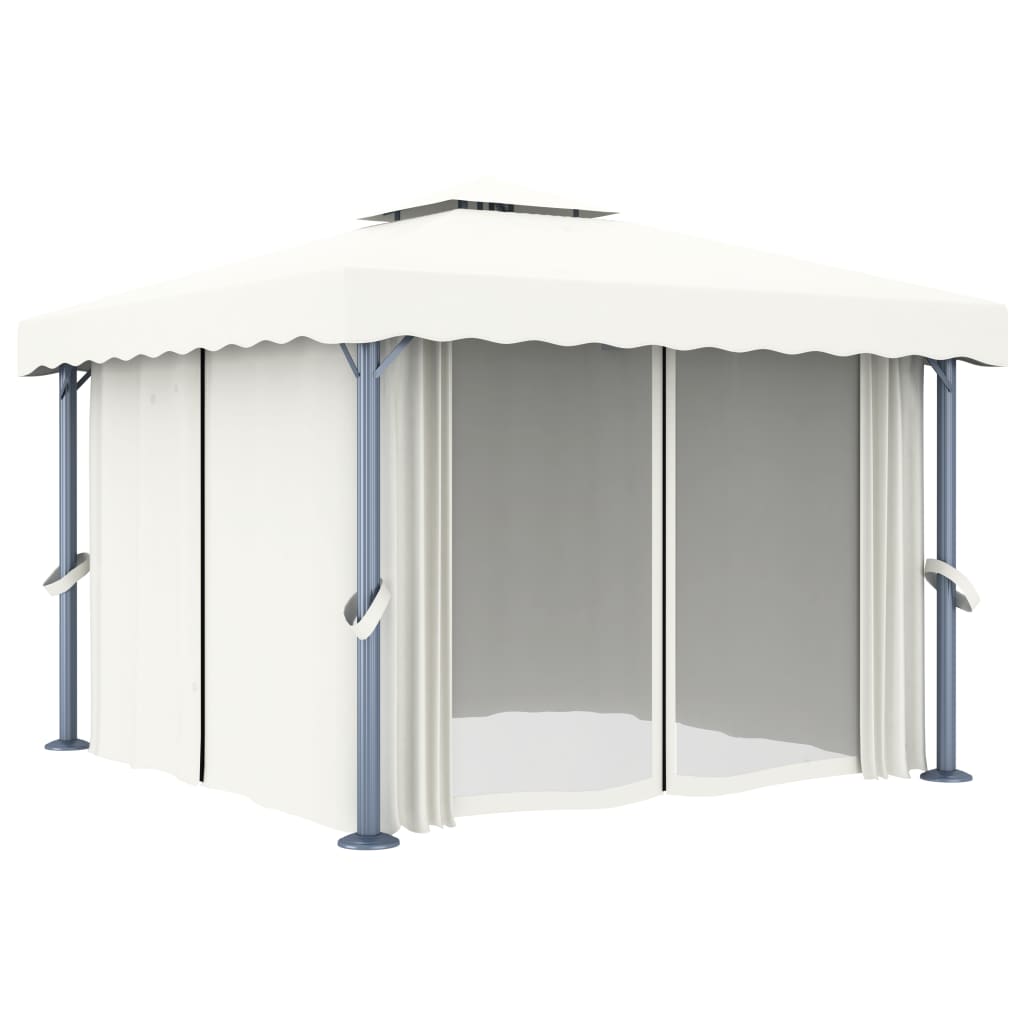 Arbour with curtain 3x3 m Cream white Aluminum