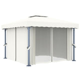 Arbour with curtain 3x3 m Cream white Aluminum