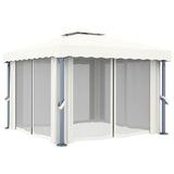 Arbour with curtain 3x3 m Cream white Aluminum